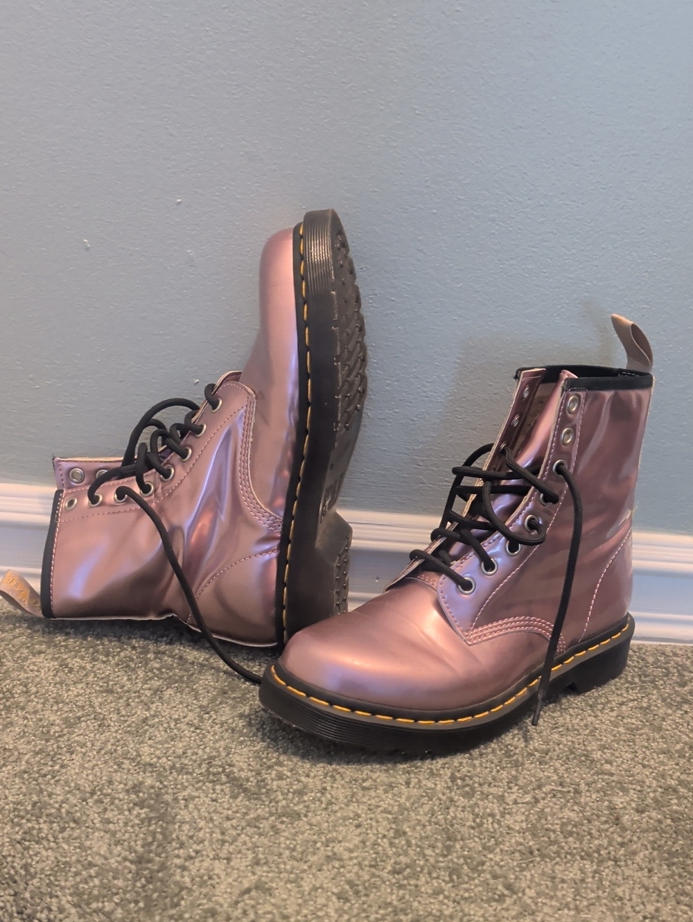 Dr. Martens Women's Metallic Pink Lace-Up Boots